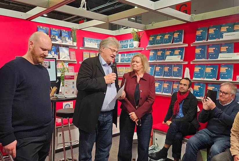 Frankfurter Buchmesse, Politologe Uwe Optenhögel, Chefredakteur von Alarm Jan Bělíček und ehemalige Bundesinnenministerin Nancy Faeser