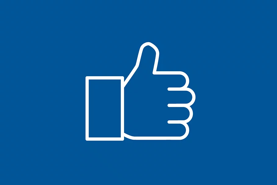 Weisses FES Icon zeigt einen Daumen hoch auf blauem Hintergrund